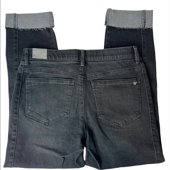 Wit & Wisdom Black glitter High Waisted Straight Leg Denim cuffed Jean - Picture 6 of 12